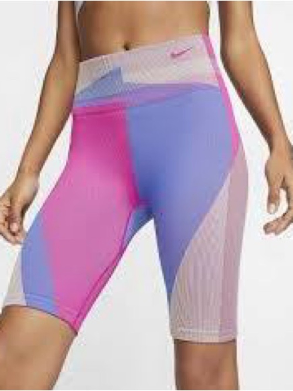 Nike Pro Seamless High-Waisted Biker Shorts Colorblock Pink Blue Purple Size S